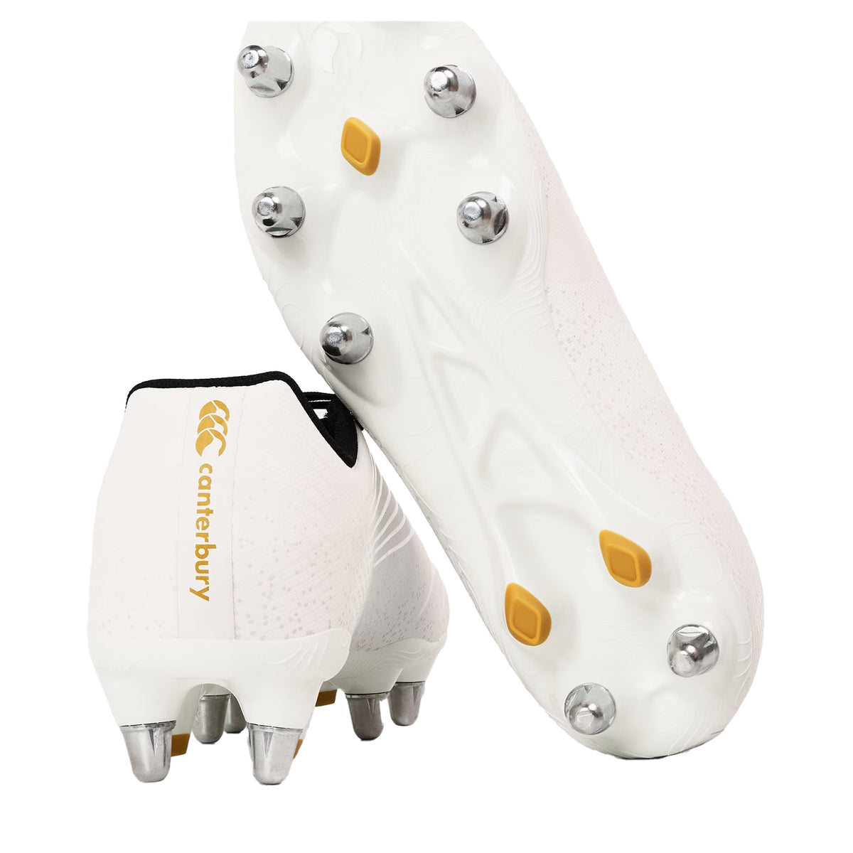White - Lifestyle - Canterbury Mens Stampede Groundbreak Team Patterned Leather Soft Ground Rugby Boots