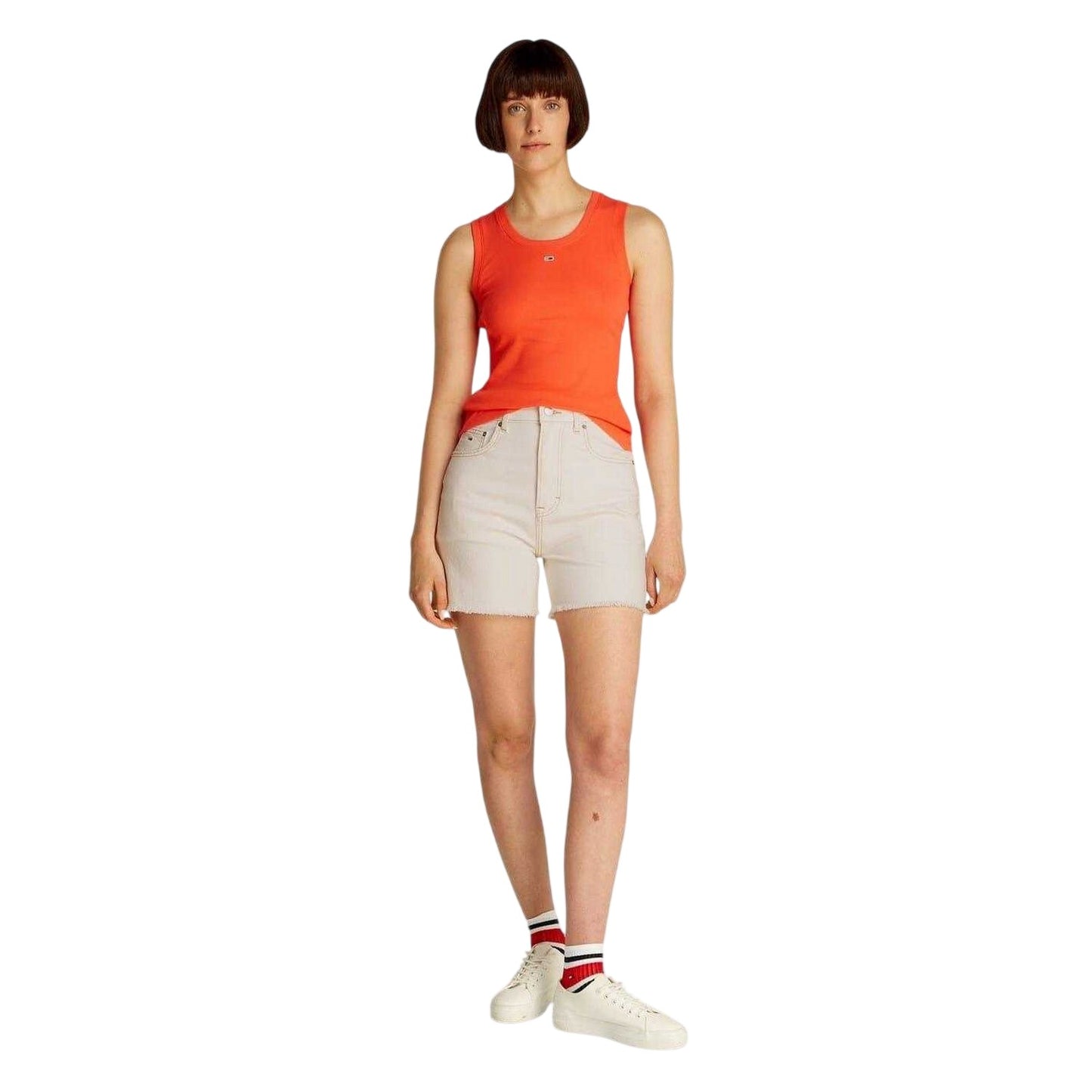 Denim-White - Side - Tommy Jeans Womens-Ladies Denim Shorts
