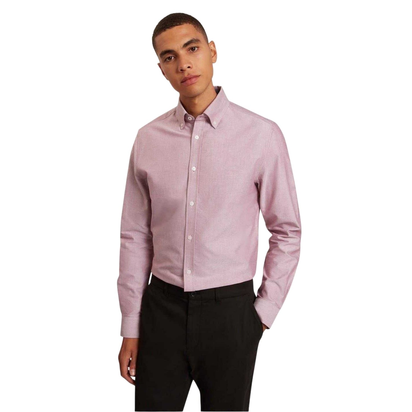 Oxblood - Side - Ted Baker Mens Oxford Regular Long-Sleeved Button-Down Shirt