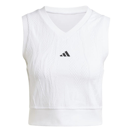 White - Front - Adidas Womens-Ladies Cropped V Neck Slim Tank Top