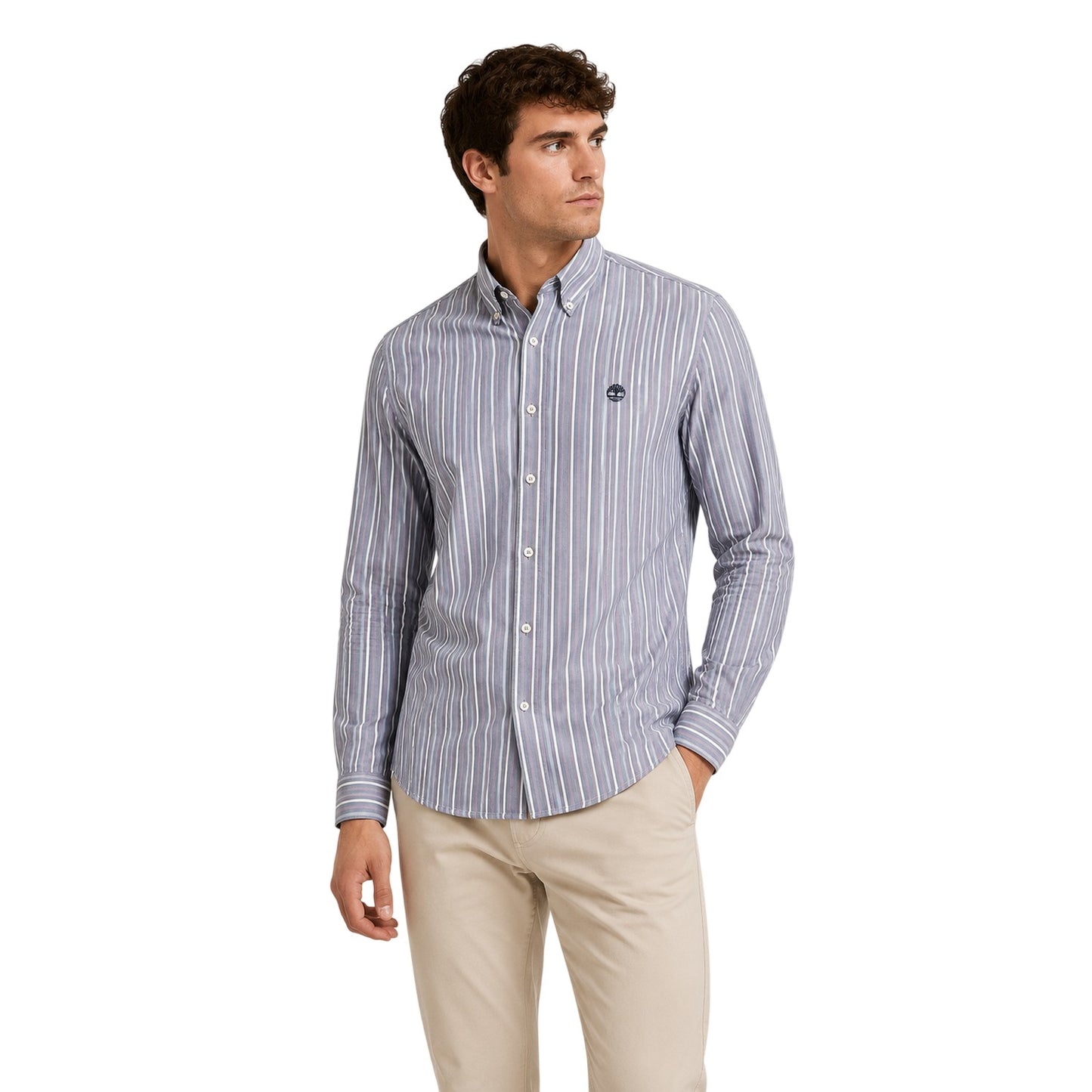 Dark Denim - Back - Timberland Mens Striped Collared Long-Sleeved Button-Down Shirt