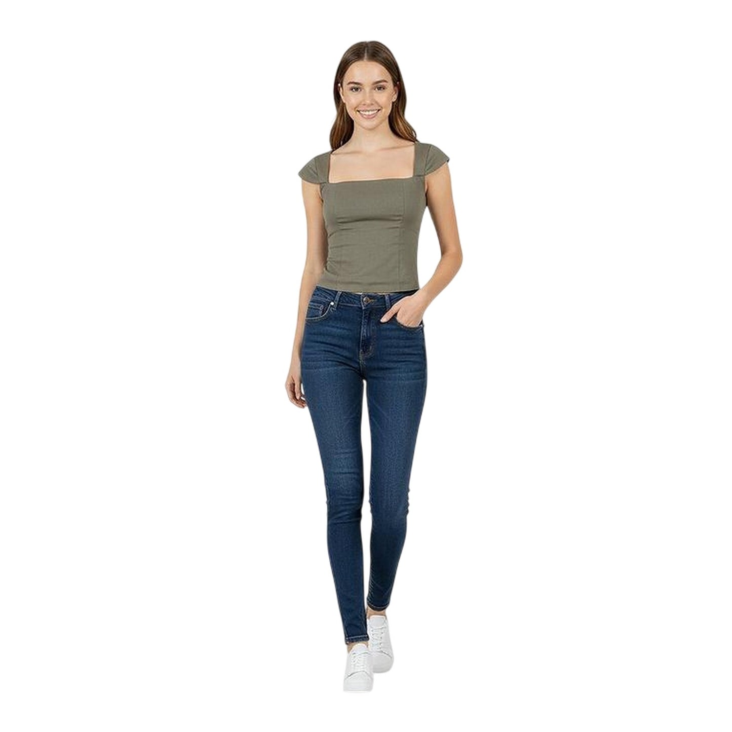 Khaki Green - Pack Shot - Jack Wills Womens-Ladies Woven Capped Sleeved Blouse