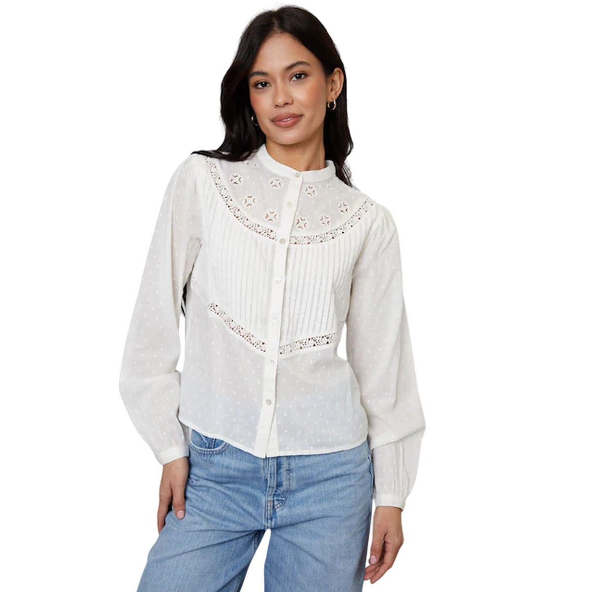 Cream - Lifestyle - Threadbare Womens-Ladies Rani Banded Collar Bishop Blouse