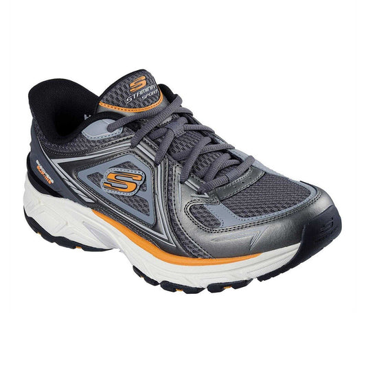 Grey-Orange - Front - Skechers Mens Mesh Metallic Insert Trainers