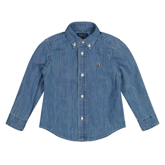 Dark Blue - Front - Ralph Lauren Childrens-Kids Denim Long-Sleeved Button-Down Shirt