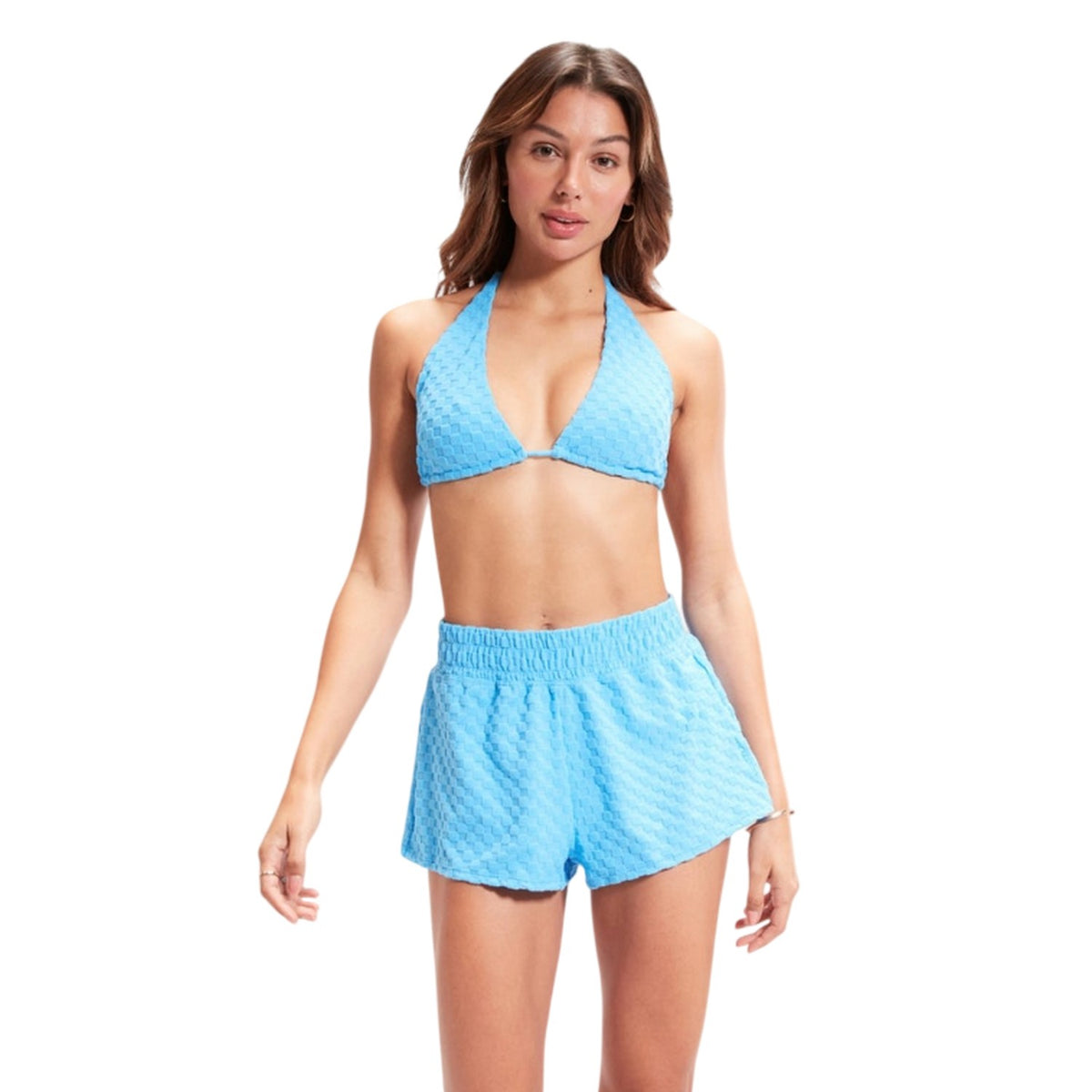 Blue - Lifestyle - Speedo Womens-Ladies Tri-Fold Terrycloth Swimming Bikini Top