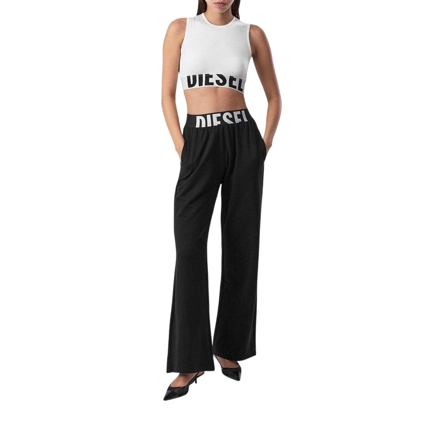 White - Lifestyle - Diesel Womens-Ladies Pop Cropped Slim Tank Top