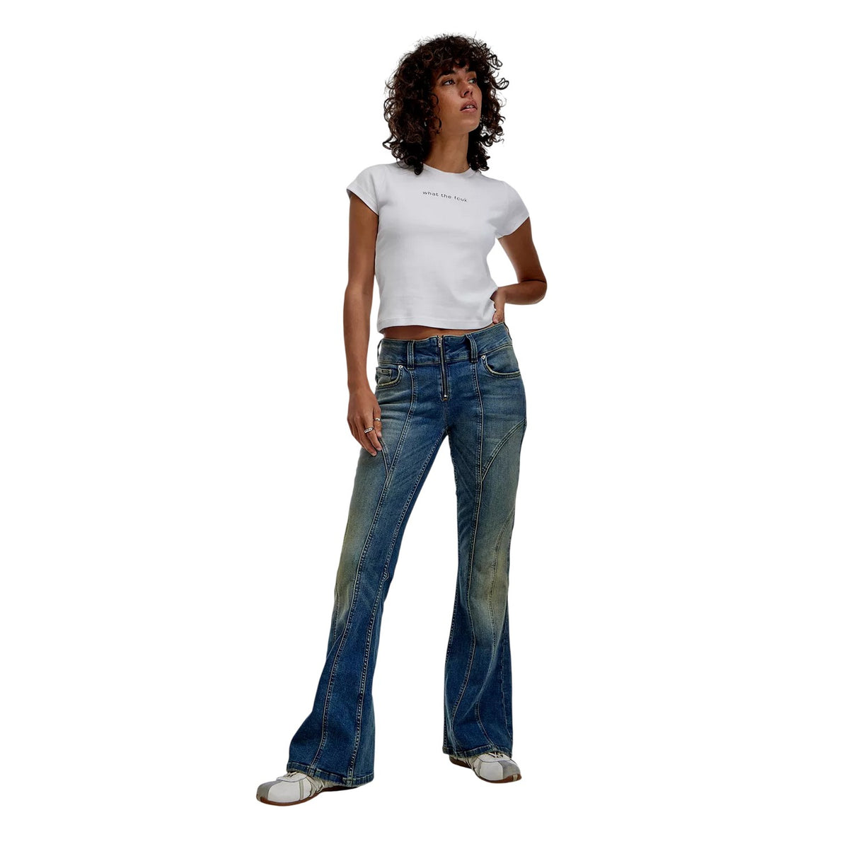 White - Lifestyle - FCUK Womens-Ladies Text Crew Neck Slim Crop T-Shirt