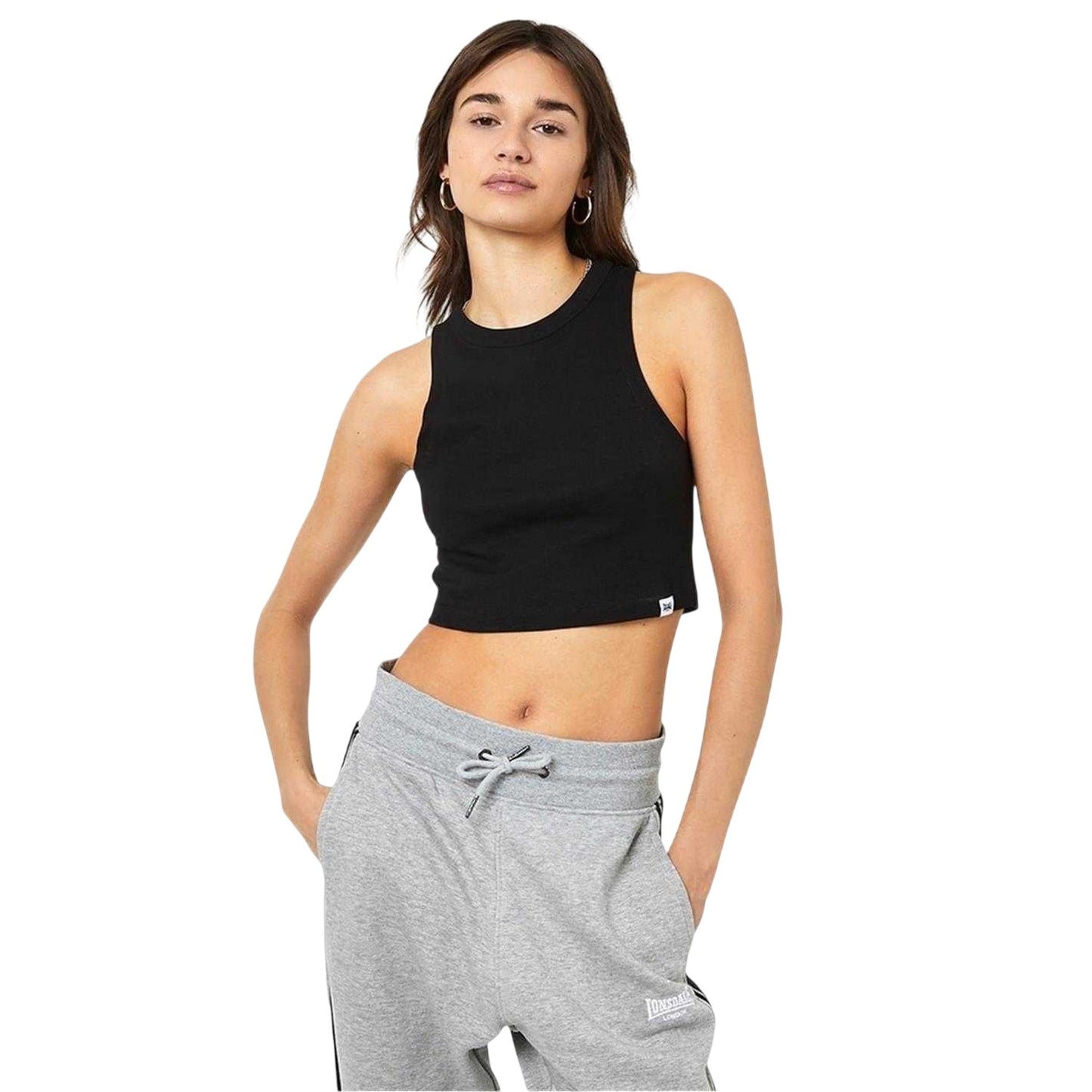 Black - Lifestyle - Lonsdale Womens-Ladies Essential Cropped Tank Top