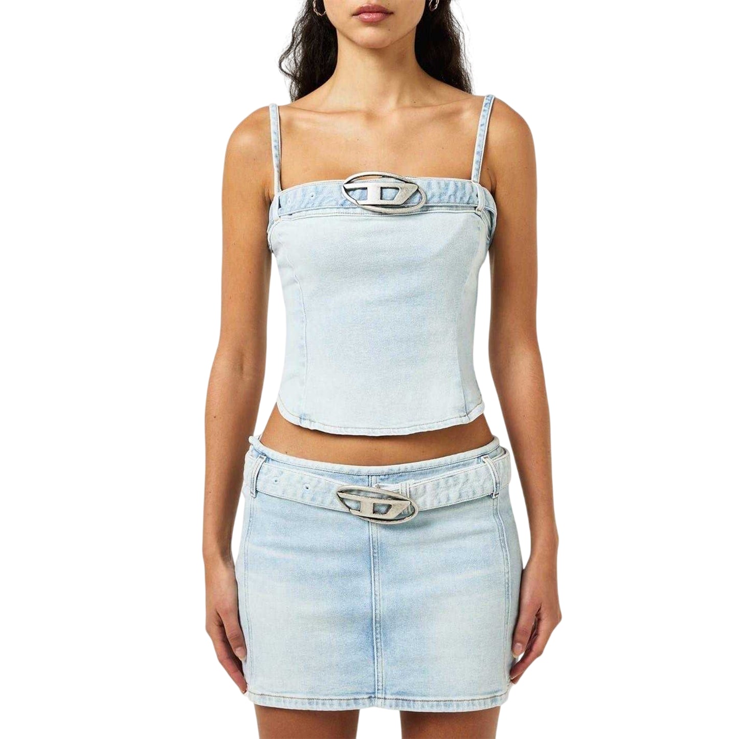 Blue - Side - Diesel Womens-Ladies Lucy Denim Slim Tank Top