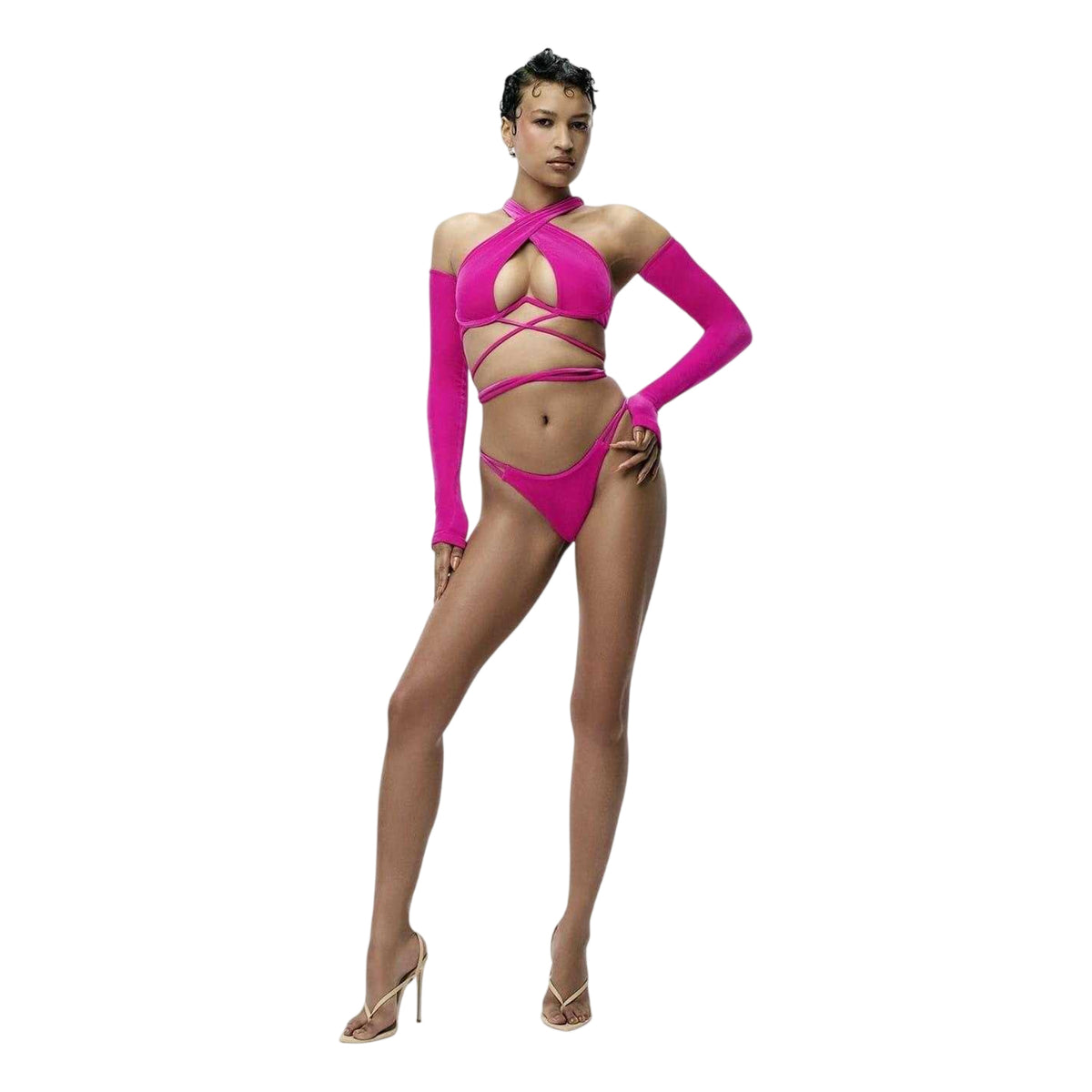 Pink - Side - Adidas Womens-Ladies Originals Criss-Cross Lace Up Bikini Top