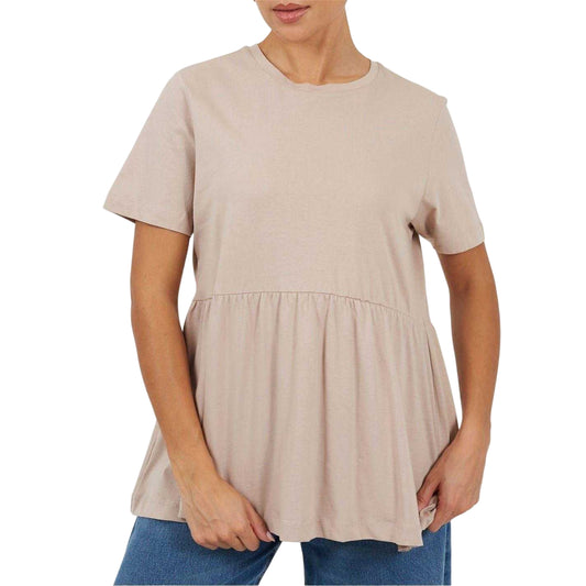 Mushroom - Front - Brave Soul Womens-Ladies Swing Smock Panel T-Shirt Dress
