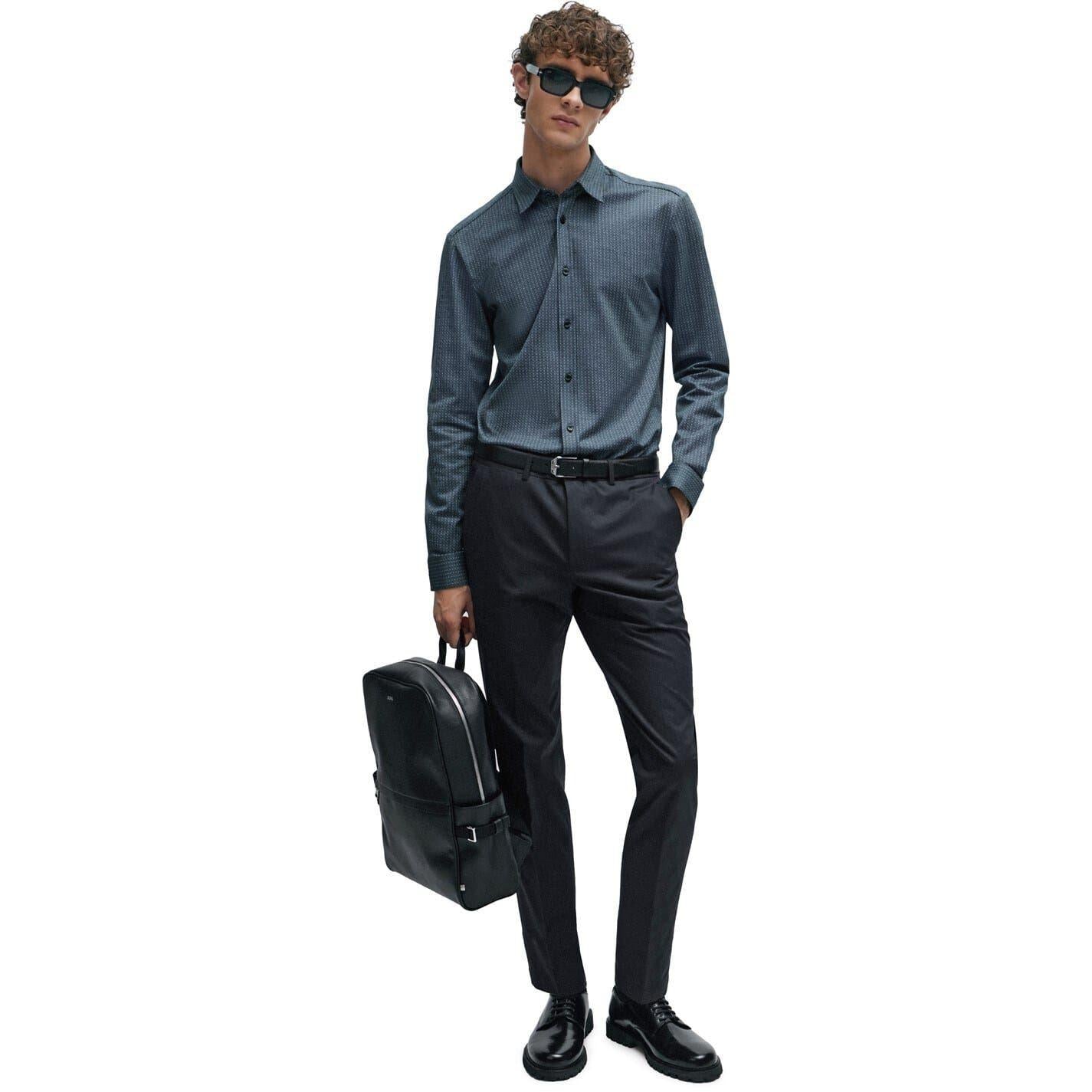 Dark Blue - Side - Hugo Boss Mens Roan Kent Oxford Long-Sleeved Button-Down Shirt
