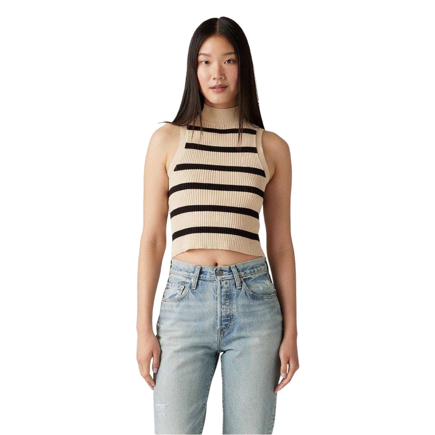 Creme - Lifestyle - Levis Womens-Ladies Tulip High-Neck Sleeveless Crop Top