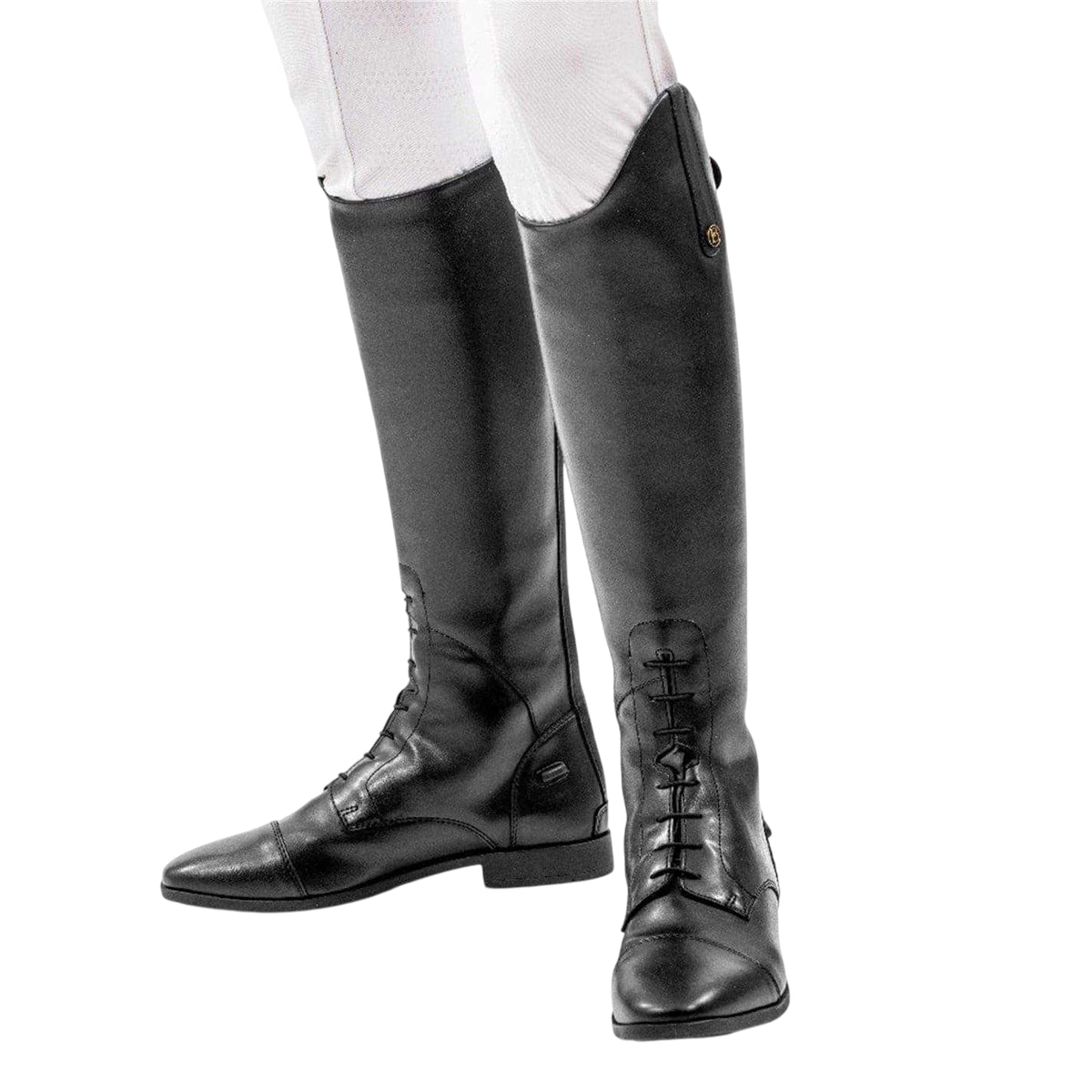 Black - Side - Brogini Womens-Ladies Albareto Leather Low Heel Long Riding Boots