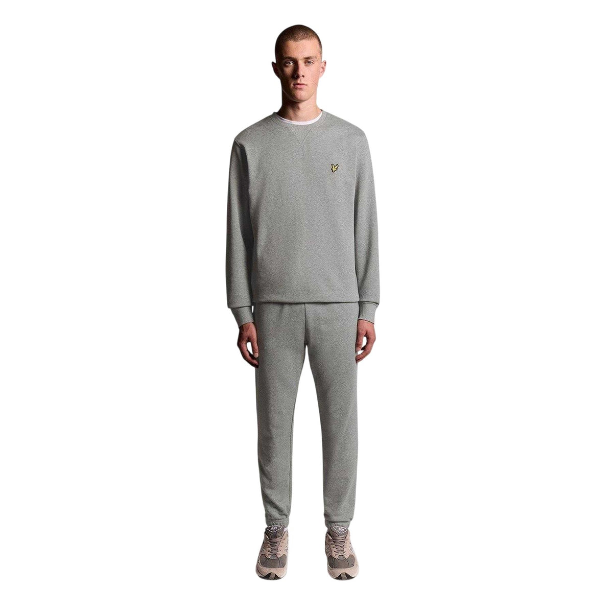 Grey Marl - Side - Lyle & Scott Mens Fleece Elasticated Hem Joggers