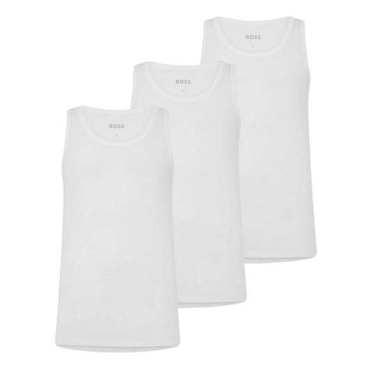 White - Front - Boss Mens Hbw Premium Cotton Tank Top (Pack of 3)