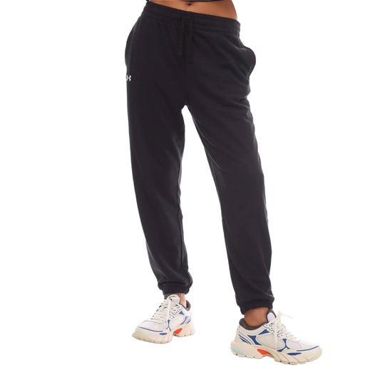 Black - Front - Under Armour Womens-Ladies Rival French Terry Jogging Bottoms