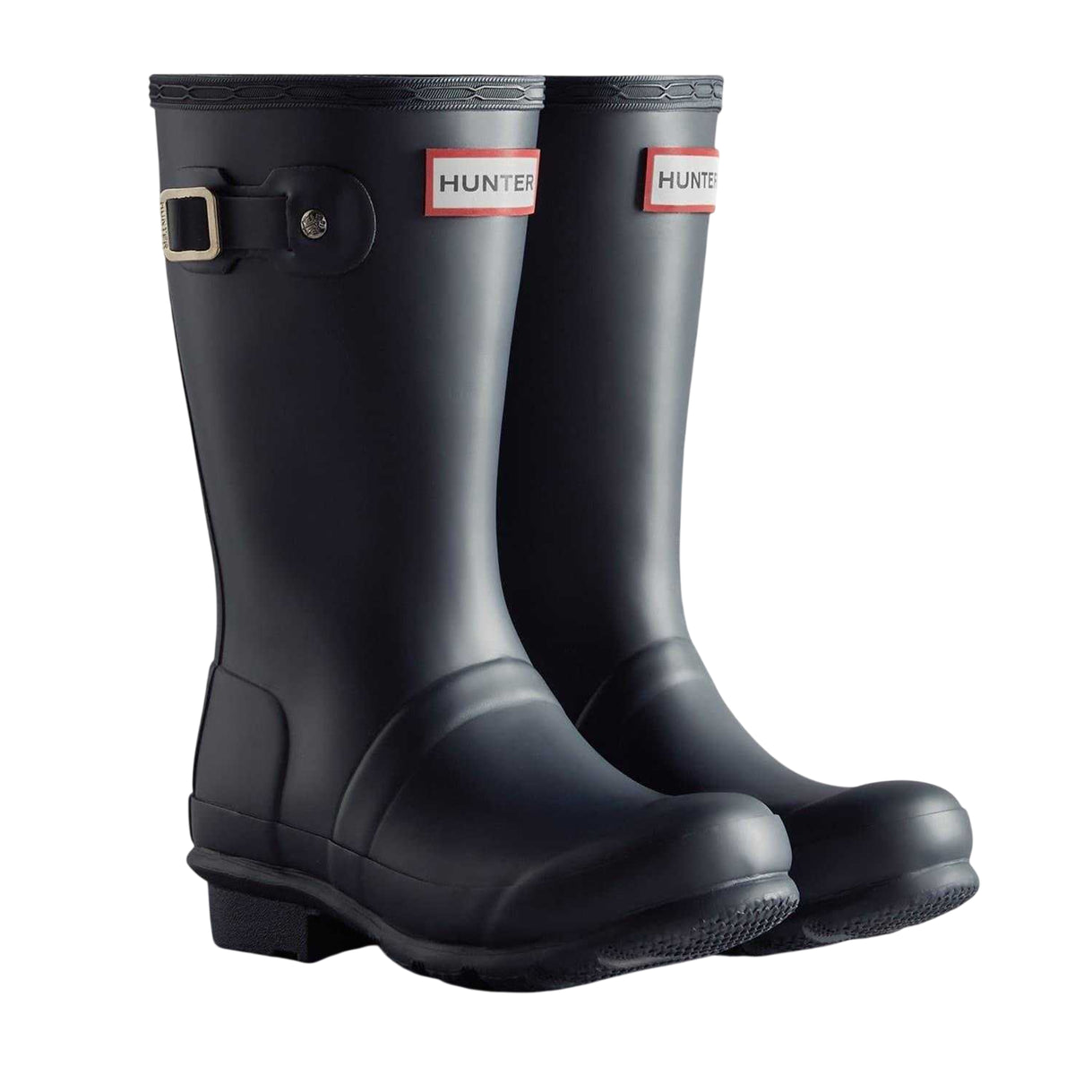 Navy - Side - Hunter Childrens-Kids Original Waterproof Low Heel Wellington Boots