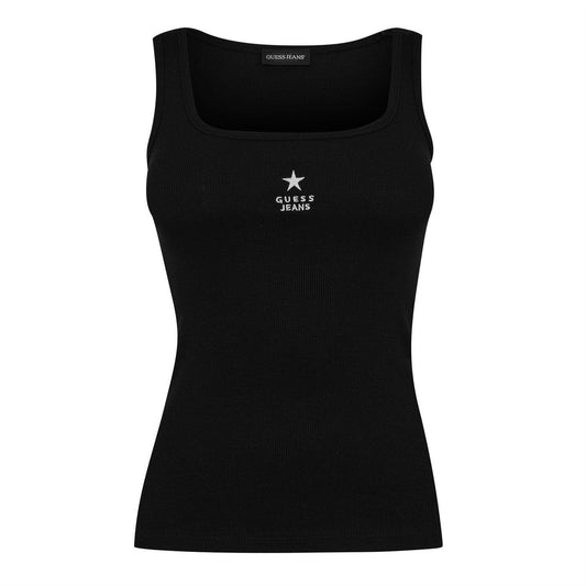 Jet Black - Front - Guess Womens-Ladies Star Embroidered Tank Top