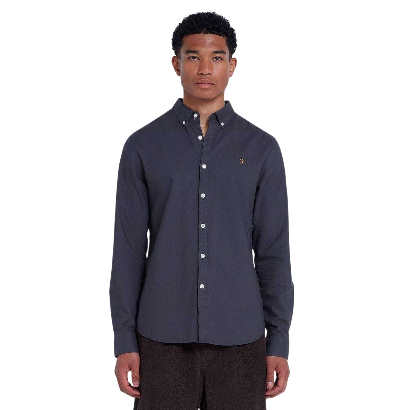 Charcoal - Side - Farah Mens Slim Long-Sleeved Button-Down Shirt