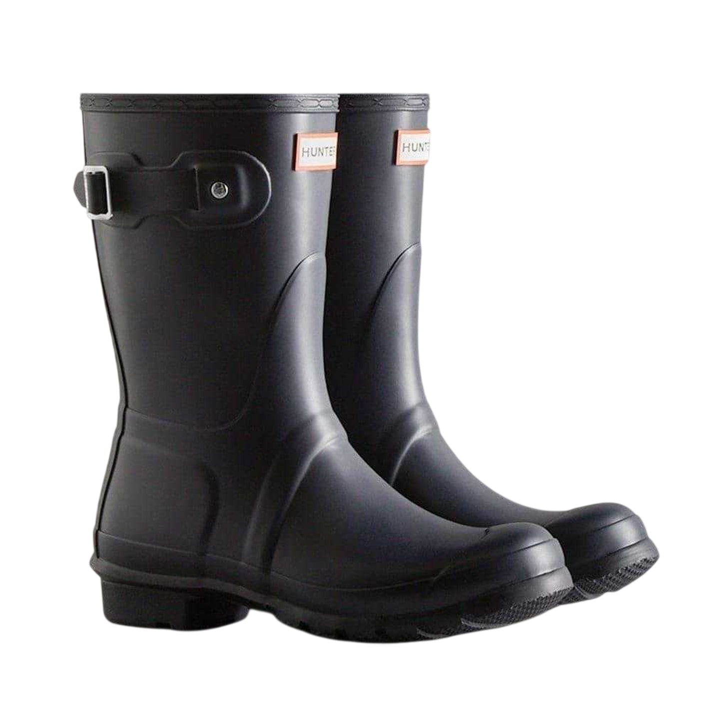 Navy - Side - Hunter Womens-Ladies Original Logo Short Wellington Boots