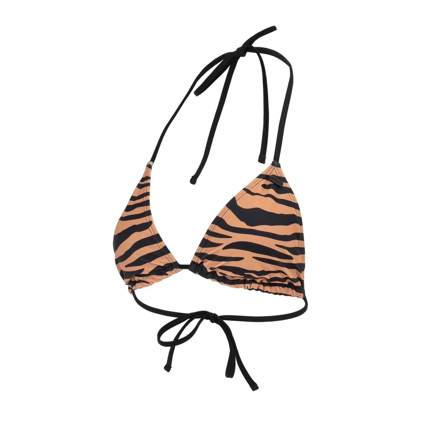 Black-Brown - Side - SoulCal Womens-Ladies Tiger Print Tie Back Bikini Top