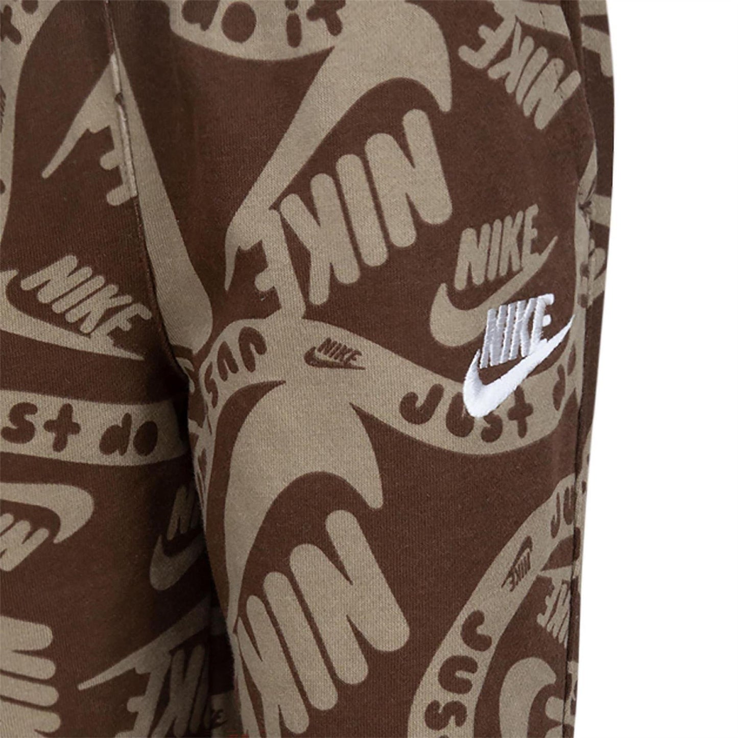 Brown - Back - Nike Childrens-Kids Sportswear Club Fleece All Over Logo Joggers
