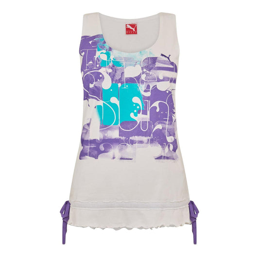 White - Front - Puma Womens-Ladies Graphic Print Fitted Vest Top