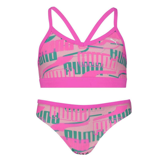 Pink - Front - Puma Girls Repeat Logo Bikini Set