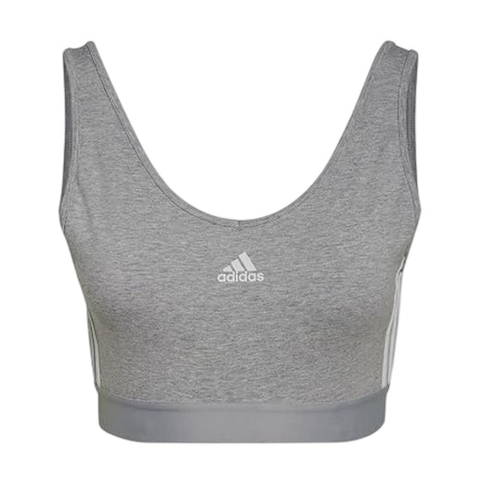 Grey Marl - Front - Adidas Womens-Ladies 3 Stripes Crop Top