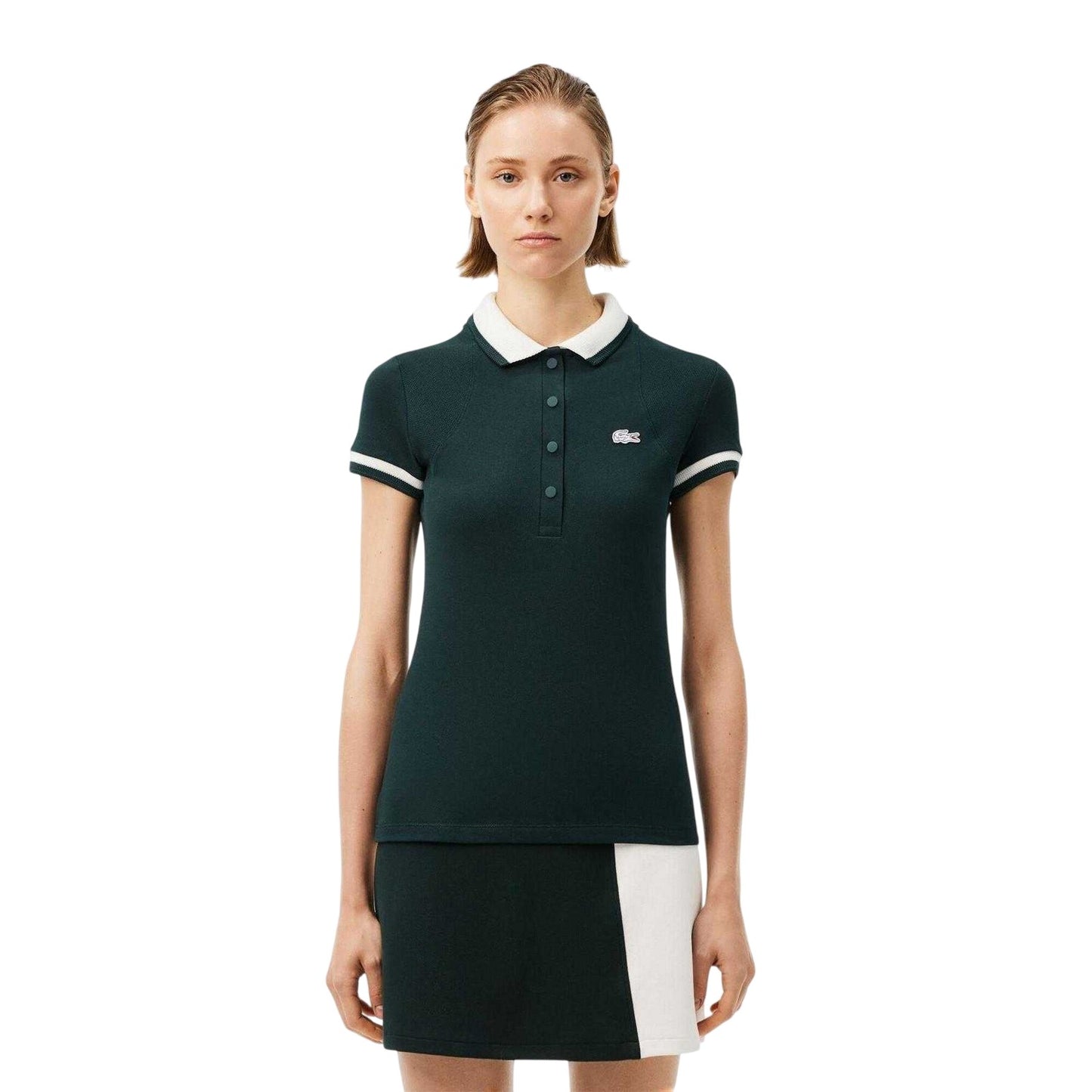 Green-White - Side - Lacoste Womens-Ladies Embroidered Logo Short-Sleeved Polo Shirt
