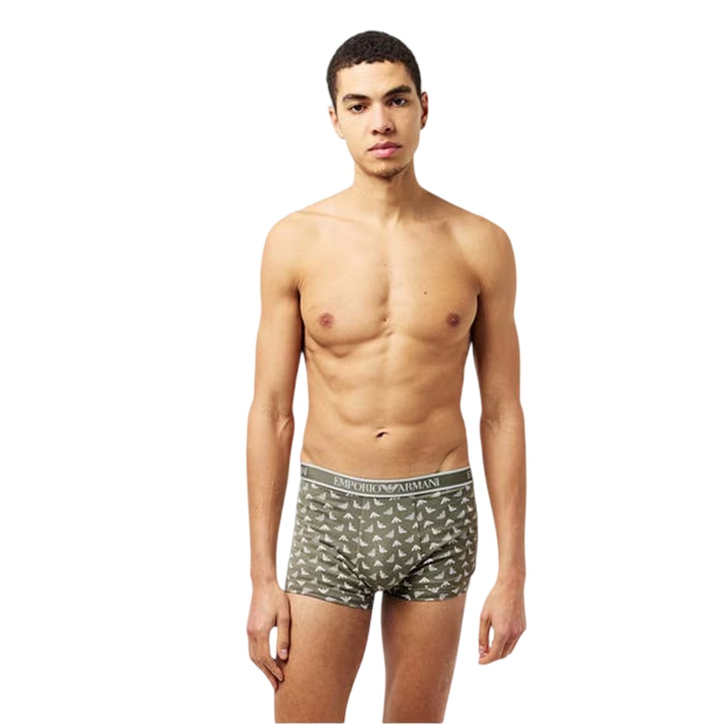Black-Green Print - Side - Emporio Armani Mens Core Branded Boxer Shorts (Pack of 3)