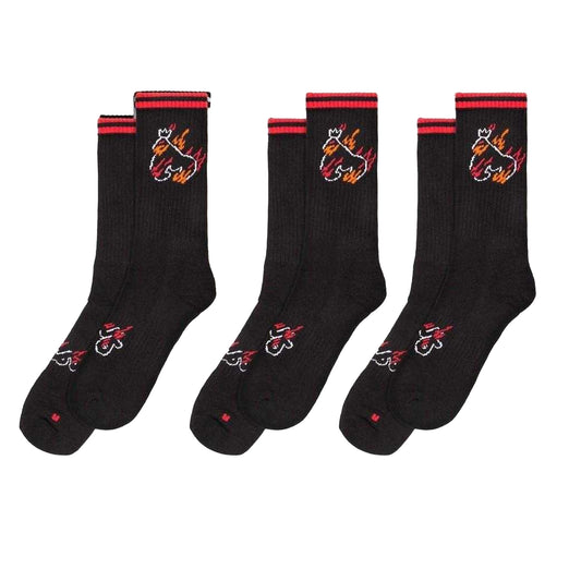 Black - Front - Ape Mens Flaming Crew Socks (Pack of 3)