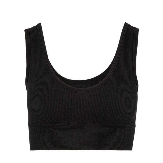 Black - Front - Miso Womens-Ladies Ribbed Premium Cotton Slim Crop Top