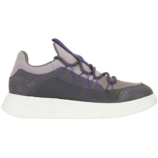 Grey - Front - Boss Mens Leather Running Trainers