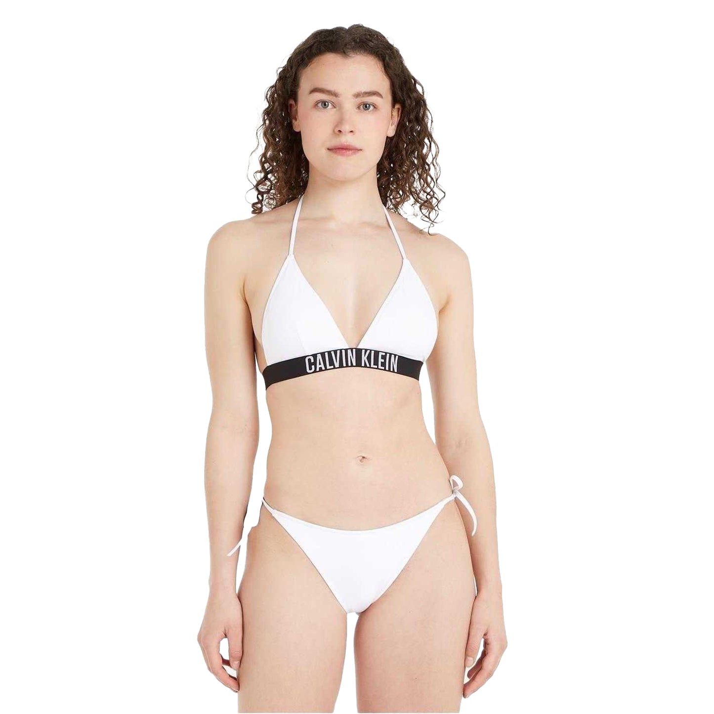 White - Pack Shot - Calvin Klein Womens-Ladies Triangle Cups Bikini Top
