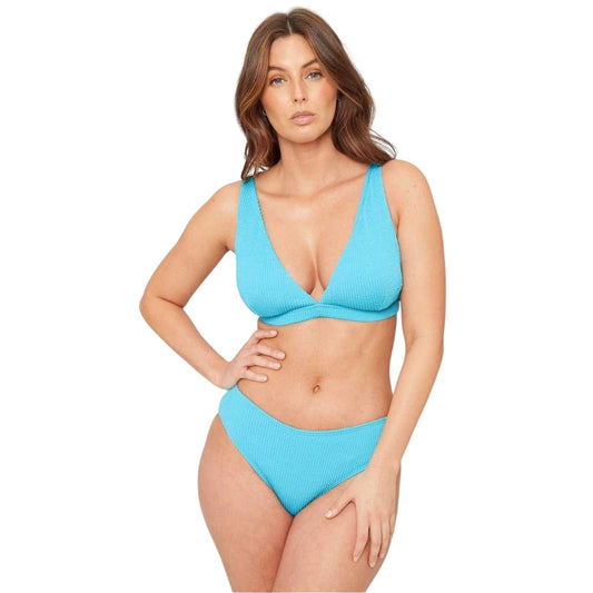 Aqua - Front - Be You Womens-Ladies Triangle Textured Bikini Top
