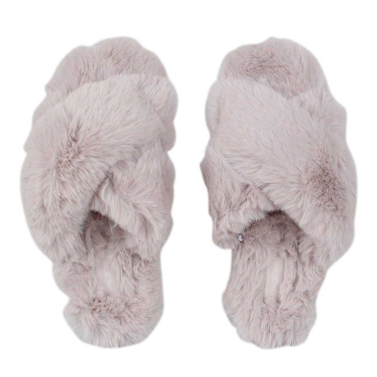 Light Grey - Pack Shot - Jack Wills Womens-Ladies Fluffy Cross Strap Slippers