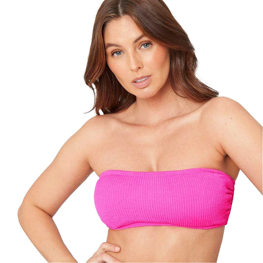 Hot Pink - Front - Be You Womens-Ladies Textured Bandeau Bikini Top