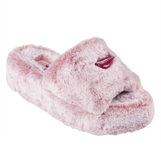 Blush - Front - Skechers Womens-Ladies Cozy Faux Fur Wedge Slippers