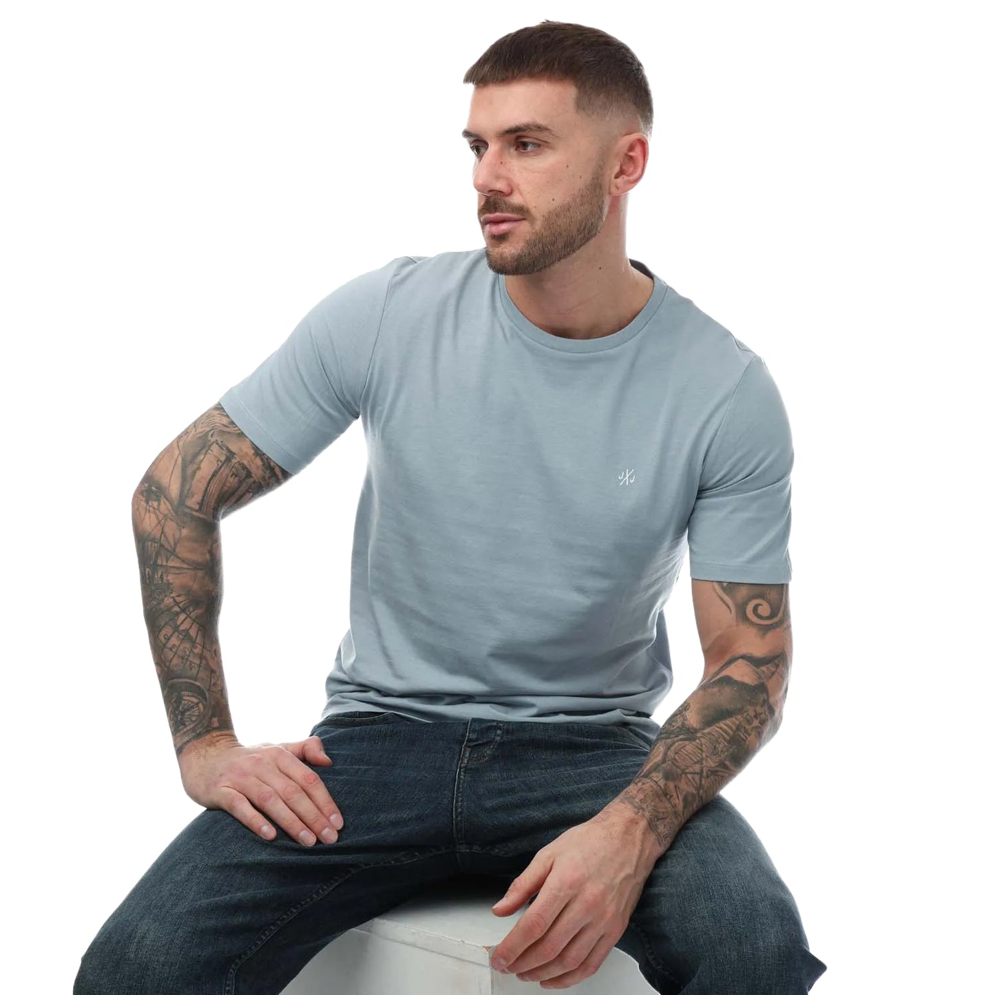 Blue-Grey-Salmon - Pack Shot - Jack And Jones Mens Crew Neck T-Shirt (Pack of 3)
