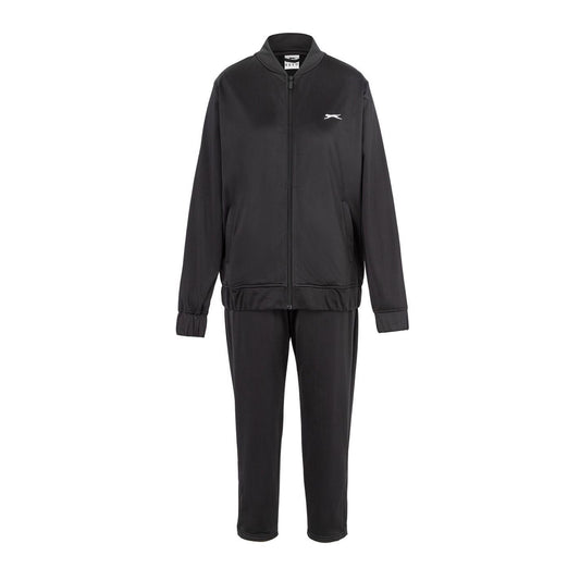 Black - Front - Slazenger Womens-Ladies Embroidered Logo Athletic Tracksuit Set