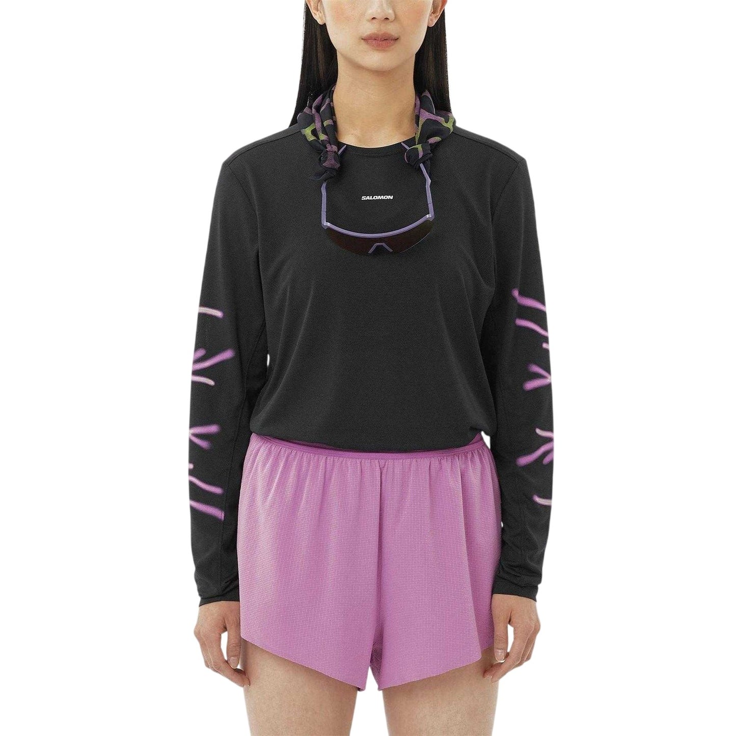 Black - Side - Salomon Womens-Ladies Core Graphic Long-Sleeved Running T-Shirt