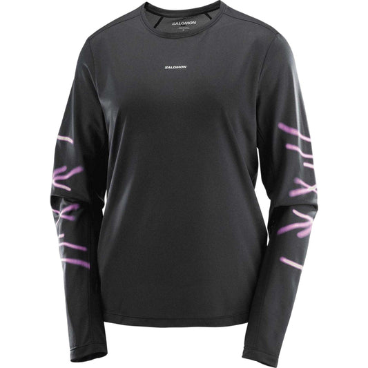 Black - Front - Salomon Womens-Ladies Core Graphic Long-Sleeved Running T-Shirt