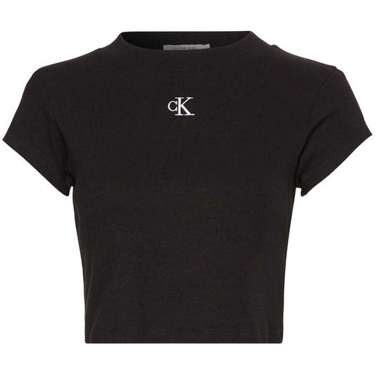 Black - Front - Calvin Klein Womens-Ladies Mono Ribbed Crop T-Shirt