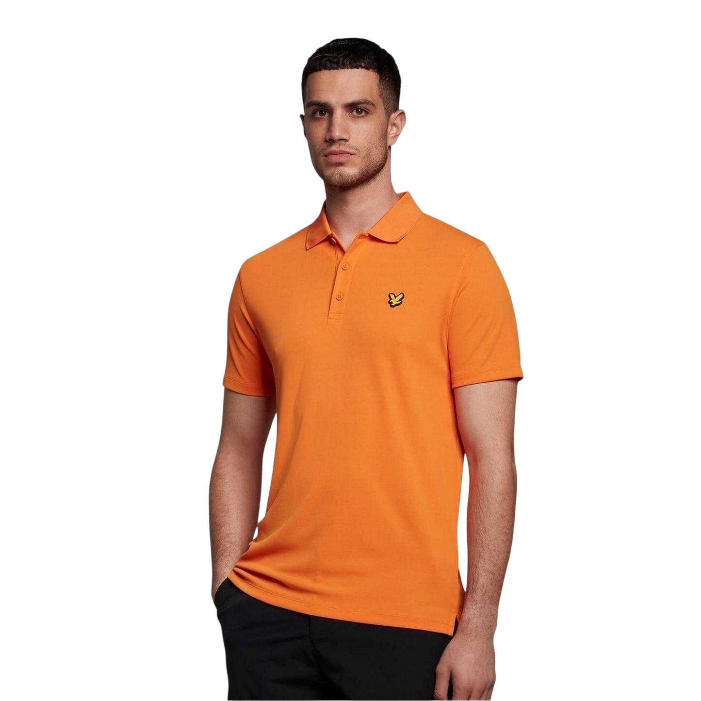 Orange - Side - Lyle & Scott Mens Tech Logo Athletic Polo Shirt