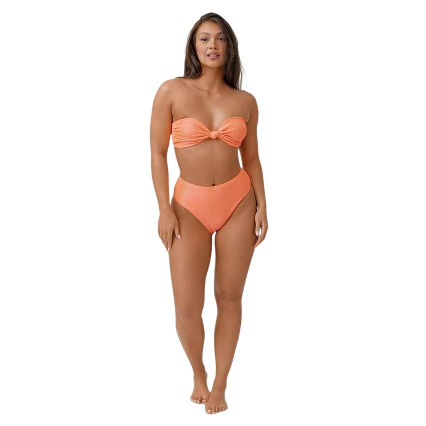 Coral - Pack Shot - Be You Womens-Ladies Textured High Waist Bikini Bottoms