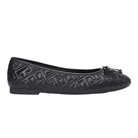 Black - Front - Tommy Hilfiger Womens-Ladies Leather Quilted Ballerina Flats