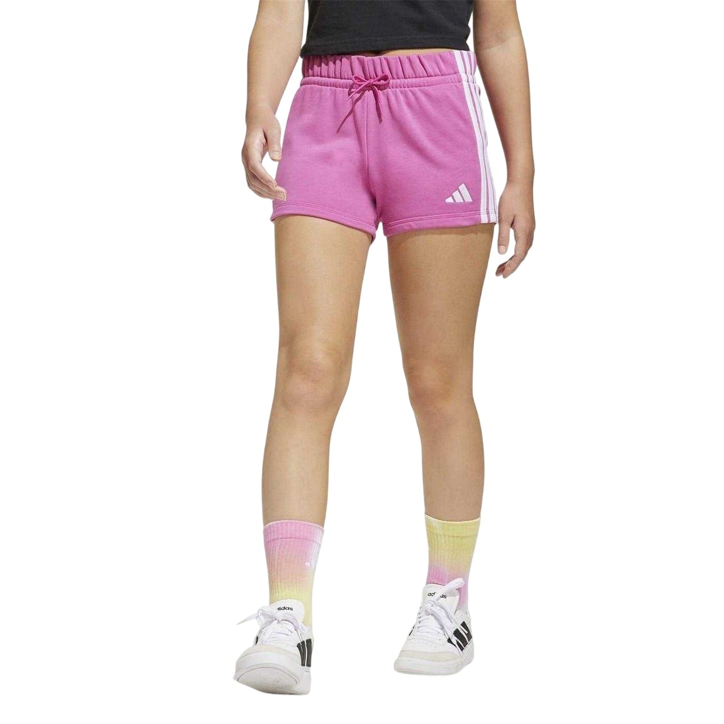 Pink-White - Lifestyle - Adidas Childrens-Kids Essential 3 Stripes Shorts
